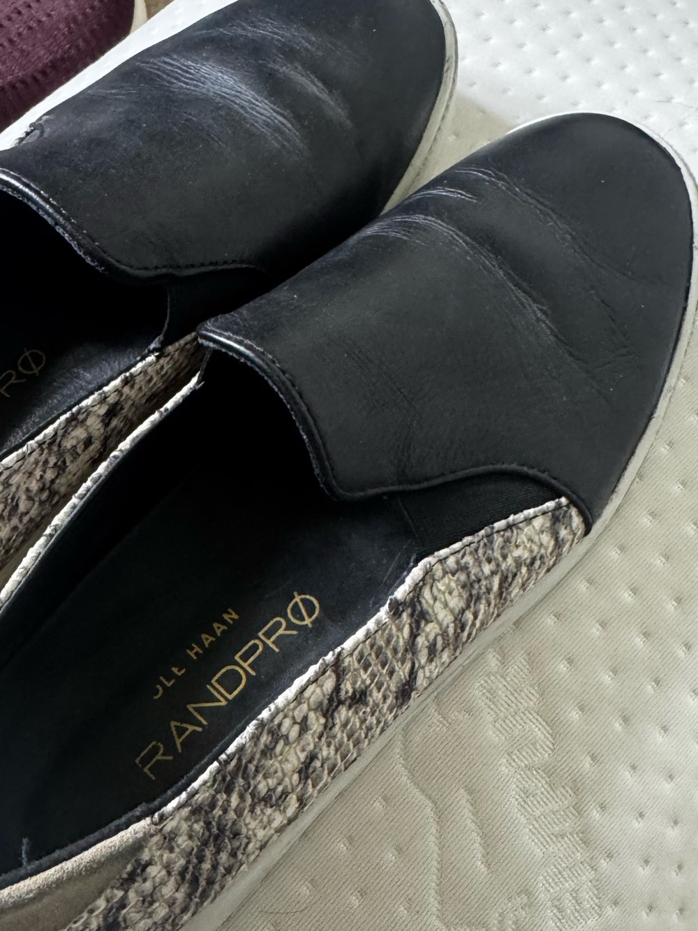 Cole Haan Black Leather Slip-On Sneakers with Snake-Print Heel